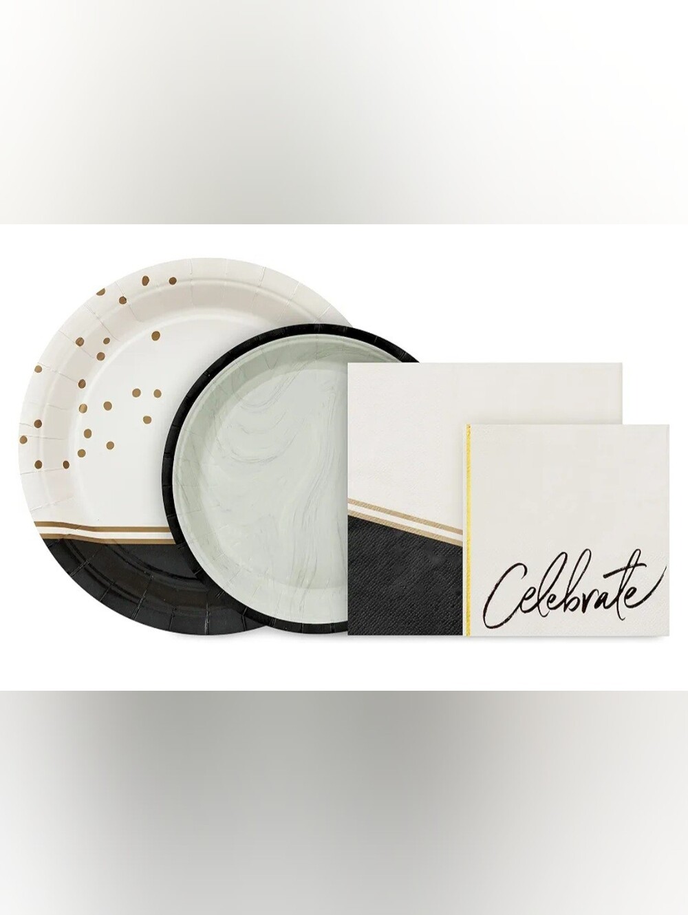Hallmark Elegant Black and White Marble Party Plates and Napkins